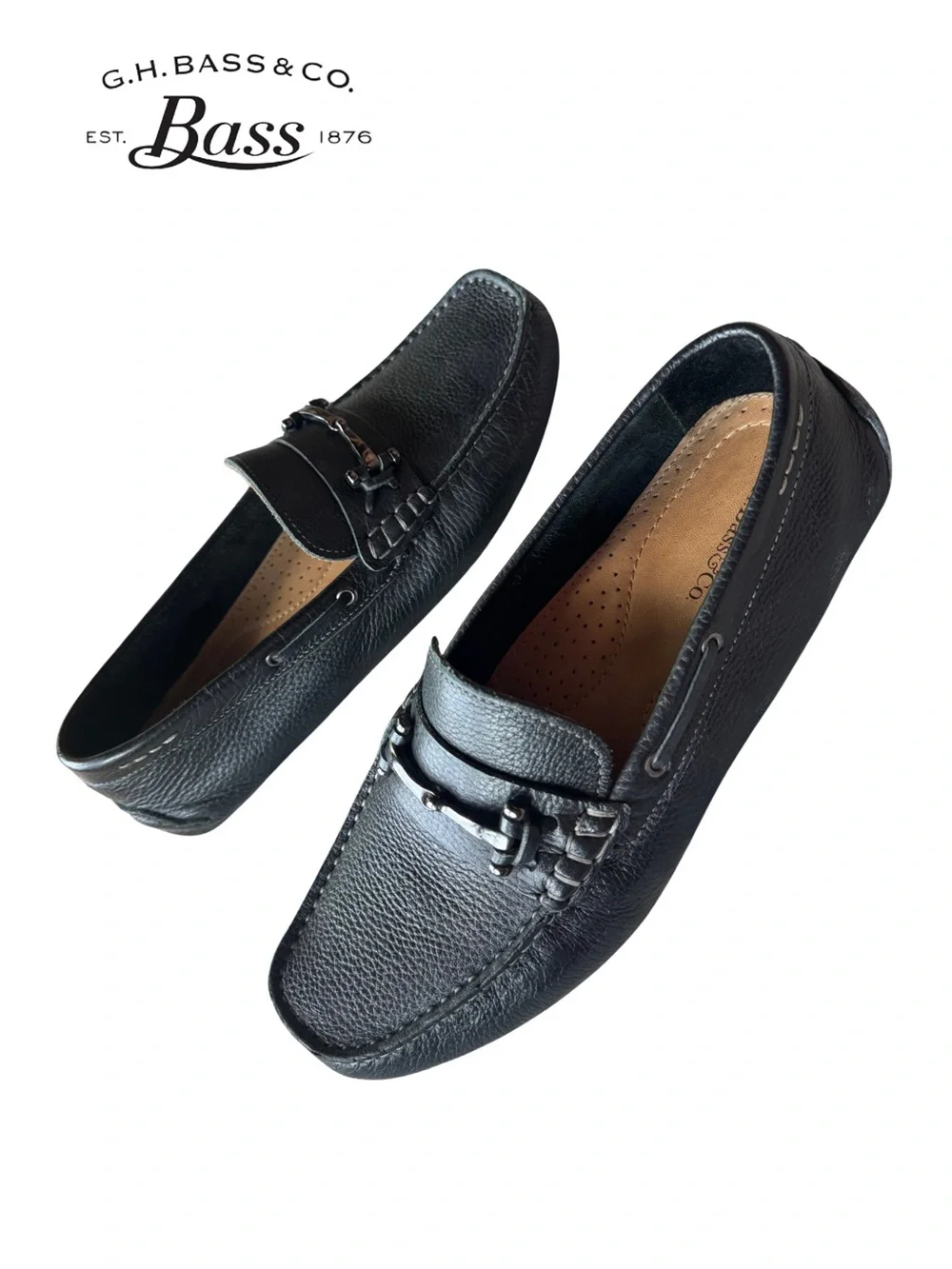 G.H. Bass & Co. Wheldon Bit Driving Moc Loafers pebbled black leather 9.5